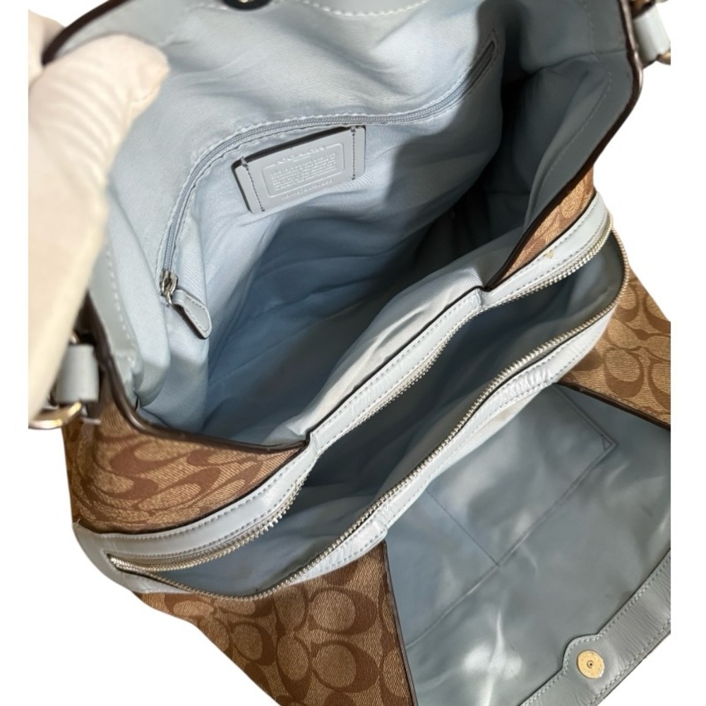 Authentic Coach Hallie Brown Lt Blue Signature Hobo Shoulder Bag - Picture 12 of 16